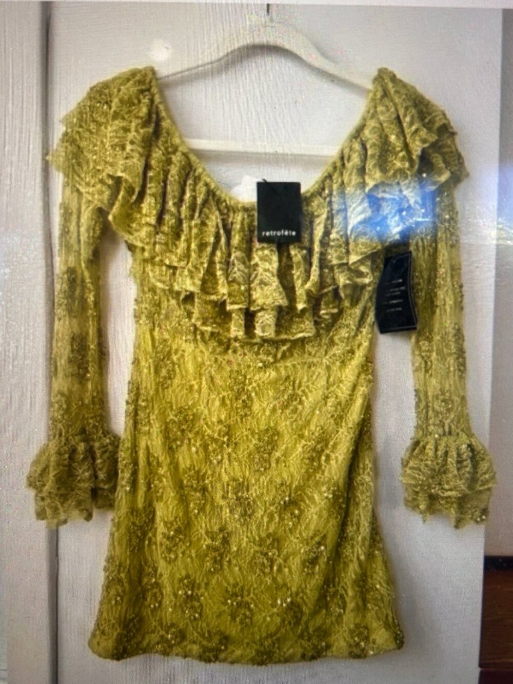 NWT Retrofete Castella Long-Sleeve Sequin Cocktail Mini Dress Green XS